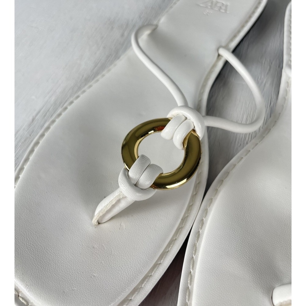 Zara women slip on sandal Square Toe White Gold Straps Size 38 US 7.5 - Picture 2 of 12